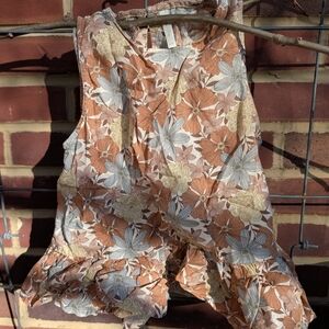 Rylee + Cru Floral Ruffle Blouse - Brown, Cream, and Yellow